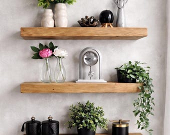 Floating Solid Rustic Handmade Shelves  with brackets 14.5 cm depth