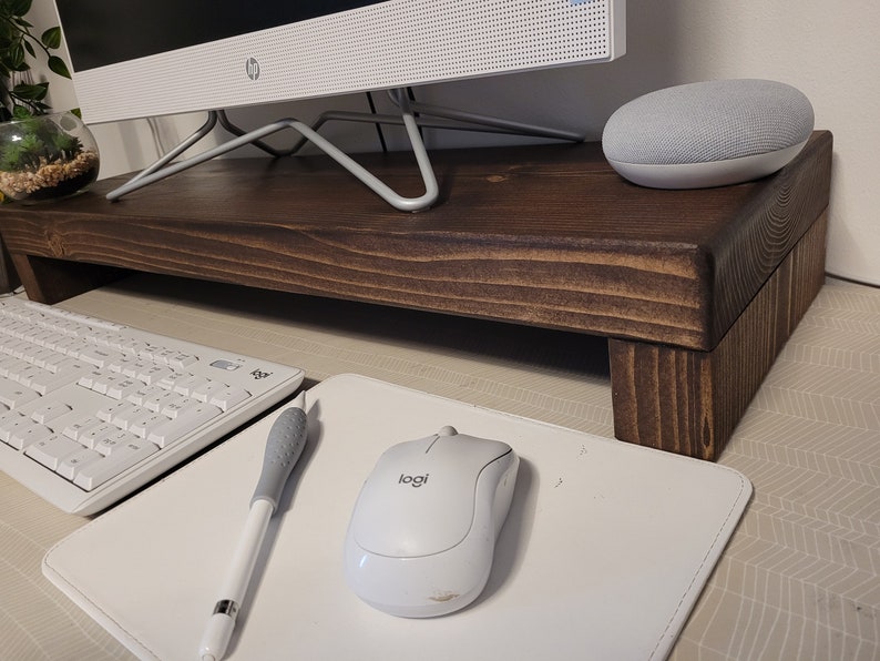 Handmade Rustic Wood Monitor Stand Ergonomic Desk Riser image 4