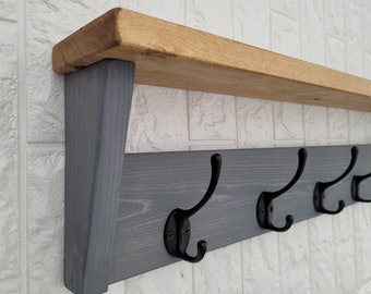 Coat Rack with Shelf- Wall Mounted Floating Shelf for Hallway, Entryway, Utility Room or Bathroom. Coat rack /Rustic shelf