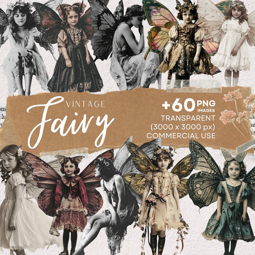 60 Vintage Fairy Portraits Pngs, Junk Journal Kit, Fairy Elements ...
