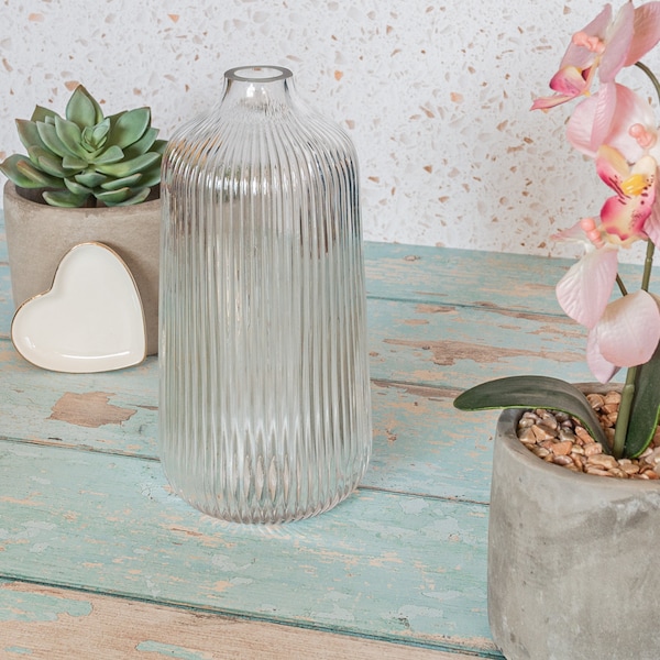 Ribbed Glass Vase Etsy UK