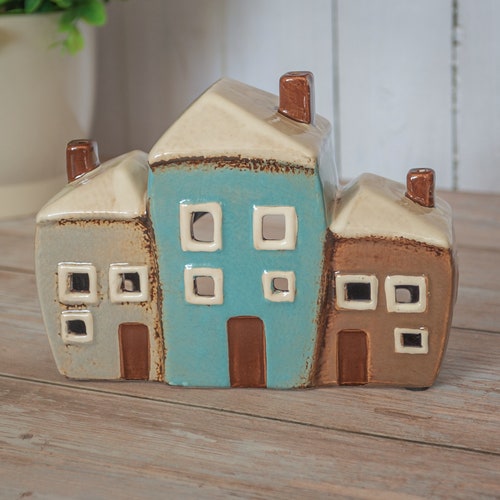 Ceramic House Tea Light Holder Grey Terracotta Etsy UK
