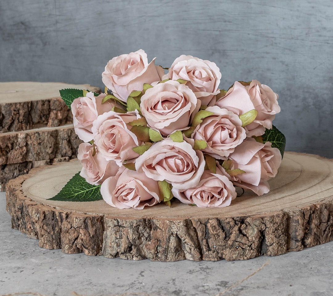 12 X Peach Blush Silk Roses, Vintage Rose, Artificial Flowers, Rose