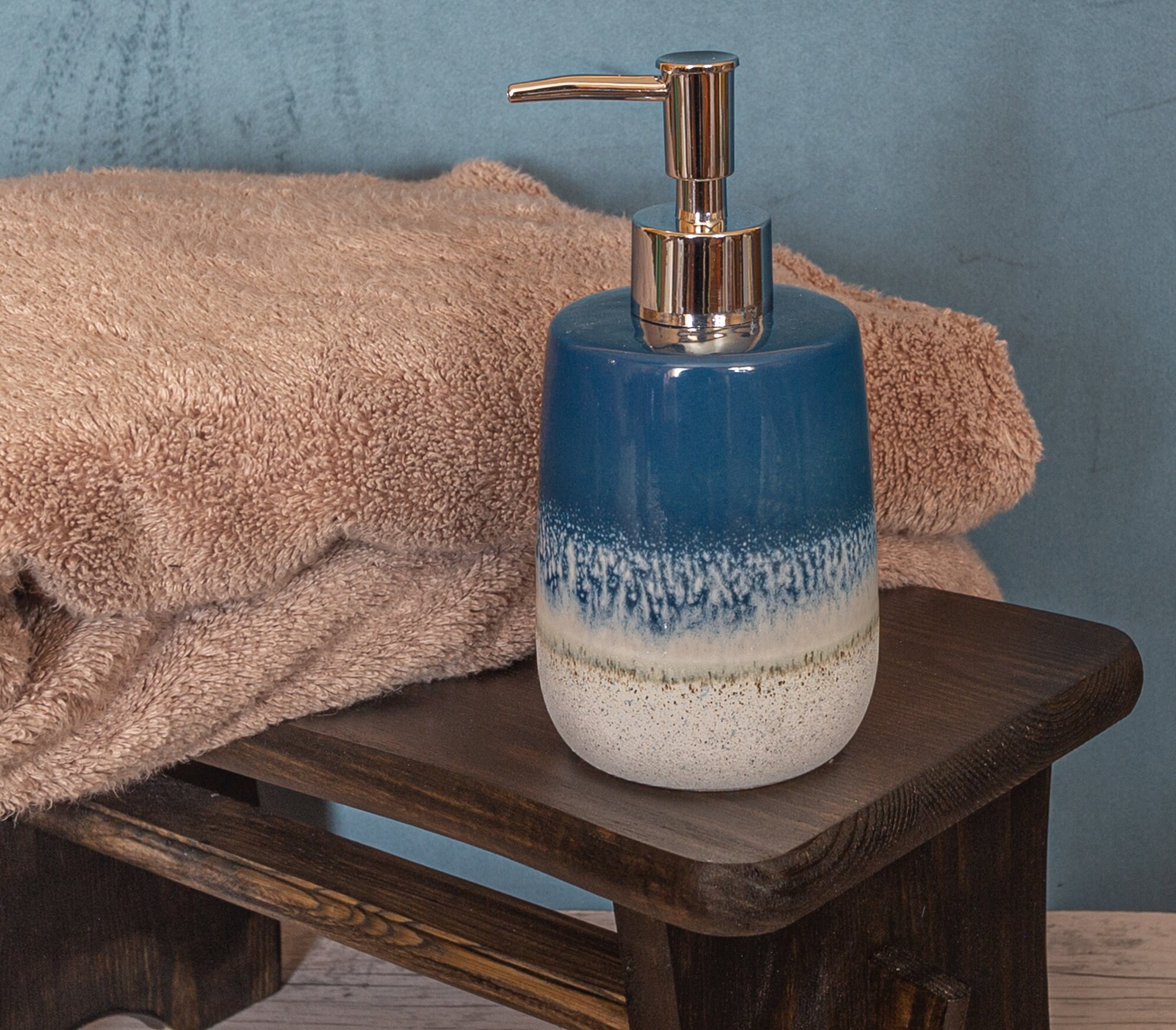Blue Bathroom Set Retro Blue Ceramic Soap Dispenser Tumbler Etsy