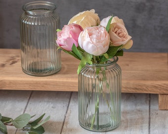 Clear Glass Vase 18cm, Glass Bottle Vase, Vintage Glass Vase, Rustic Bottle Vase, Ribbed Vase, Dried Flower Vase