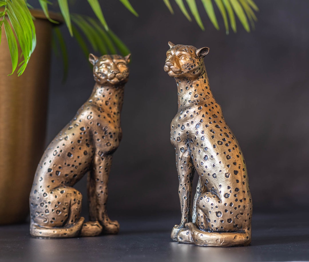 Set of 2 Cheetah Ornaments Gold Cheetah Ornament Animal Ornament Statue