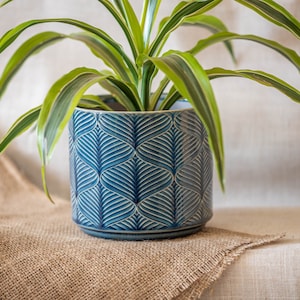 Ceramic Blue Planter | Glazed Plant Pot | Wavy Pattern Planter | Indoor Planter Pot Cover