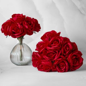 Red Open Rose Bundle x 9 Heads | Faux Ivory Rose | Artificial Rose | Artificial Flowers | Rose Bouquet | Red Rose