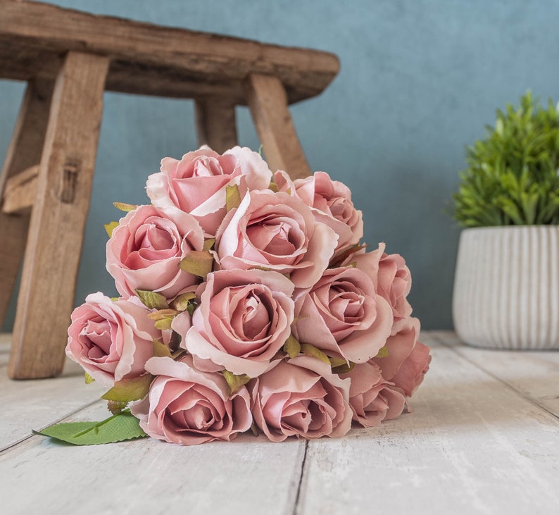 12 X Dusky Pink Silk Roses Vintage Rose Artificial Flowers Etsy UK