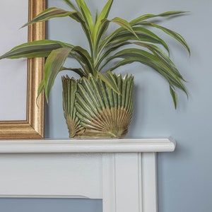 Palm Leaf Fan Pot Cover, Green Ceramic Pot Cover, Indoor Planter, Plant Pot Planter, Indoor Planter Pot Cover