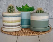 Ceramic Planters with Saucer, Succulent Pots, Glazed Ceramic Pots, Succulent Cactus Planter, Indoor Plant Pot with Saucer