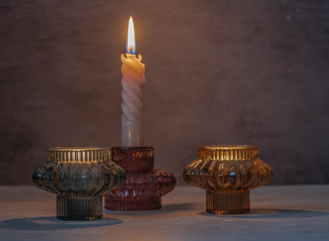 Coloured Glass Candle Holders Reversible Dinner Candle Stick Etsy UK