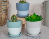 Ceramic Planters with Saucer, Succulent Pots, Glazed Ceramic Pots, Succulent Cactus Planter, Indoor Plant Pot with Saucer