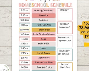 Editable Homeschool Schedule Template, Printable, Editable, Customizable, Daily Routine, School Calendar, Weekly, & FREE educational posters