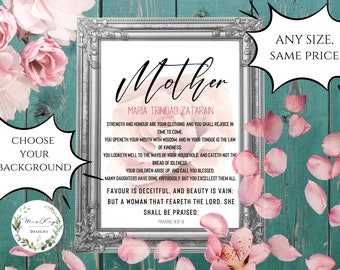 Personalized Mothers Day Gift, Customized, Scripture, Digital Download, Printable