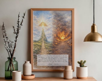 Cielo e infierno, Dos caminos, Angosto y Ancho, Mateo 7, Imprimible, Arte bíblico, Arte mural, Cristiano, Basado en la fe, Arte bíblico y Escrituras