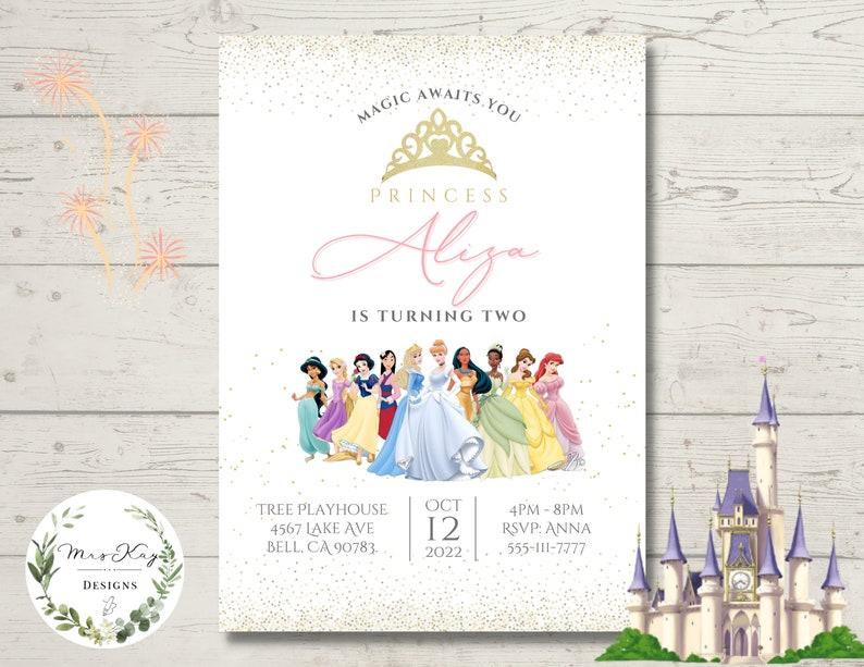 Princess Party Invitation, Princess Birthday, Girl's Birthday, Digital Download, Editable, Printable image 1