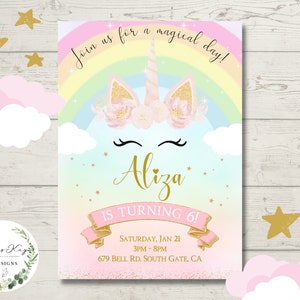 Unicorn Birthday Invitation Editable Unicorn Party Invitation Unicorn Birthday Invitation Rainbow Unicorn Invitation Girl Instant Download