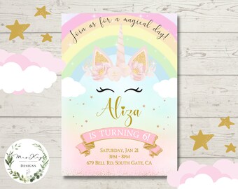 Unicorn Birthday Invitation Editable Unicorn Party Invitation Unicorn Birthday Invitation Rainbow Unicorn Invitation Girl Instant Download
