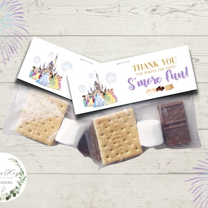 Birthday Party Favors, S&#39;mores Treat Tag, Birthday Treat Bag Toppers, Printable Smores Bag, DIY, Royal Birthday, Princess, Girl Birthday