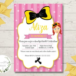 Emma Wiggle Invitation, Evite, Digital Invitation, Emma, Yellow Bow, the Wiggles
