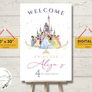 Editable Princess Birthday Welcome Sign, Welcome Board, Girl&#39;s birthday party, Royal Castle, Printable