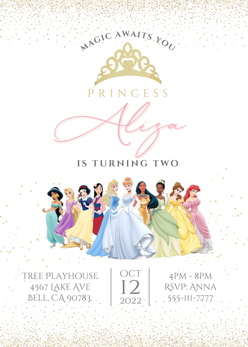 Princess Party Invitation, Princess Birthday, Girl's Birthday, Digital Download, Editable, Printable image 2