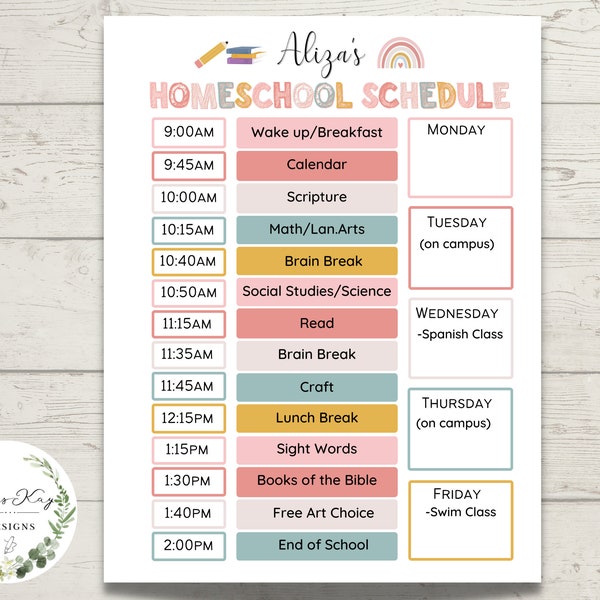 Editable Homeschool Schedule Template, Printable, Editable, Customizable, Daily Routine, School Calendar, Weekly, Daily