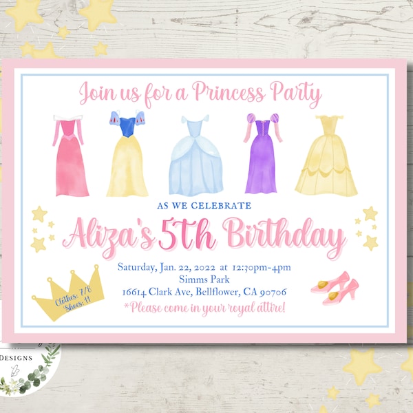 Princess Party Invitation, Evite, Royal Invite, Digital, Girl's Party, Birthday