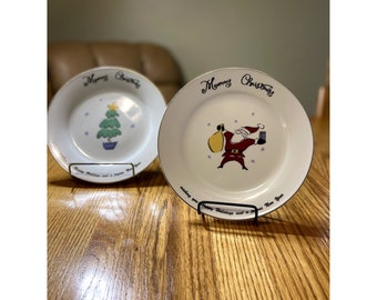 Merry Brite Christmas Dishes 2 Pc Dessert Plates 2001Christmas Tree 2001 Santa
