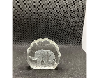A Beautiful Crystal Elephant Scene Paper Weight w/Maker’s Sticker