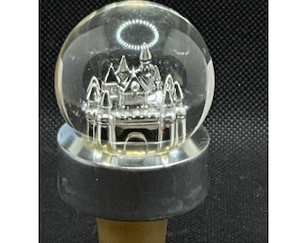 Official Castle Disney Wine Bottle Topper Stopper Cork with Silver,  and Glass
