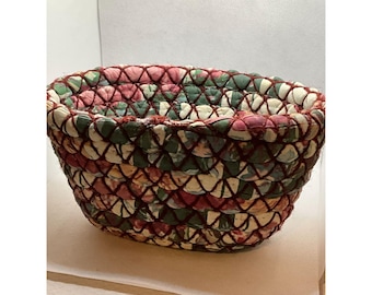 Handmade Quilted Basket For Storage Or Decor -Red Green Yellow Colors - 8" x 5" x 4"