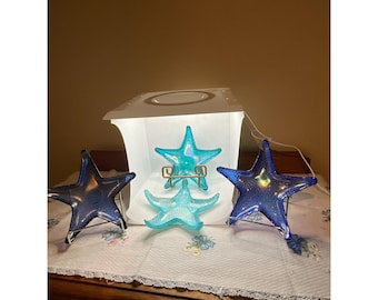 Set Of 4 Akcam/Turkish Hand Made Starfish Glass Dishes