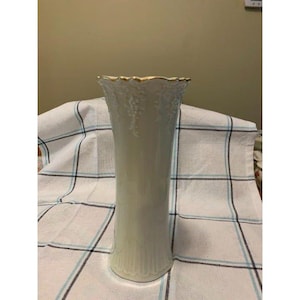 Vintage Crown Classics White Porcelain Vase With Gold Rim & Embossed Floral Design
