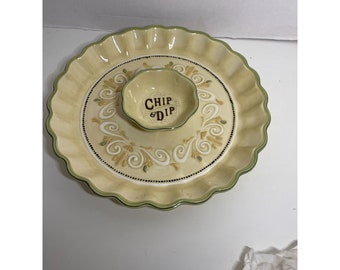 Vintage Two  Piece Stoneware Chip And Dip Set