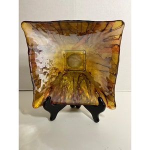 A Stunning Reverse Painted Amber & Gold Dish/Sparkle Dish/Home Decor/Accent Piece