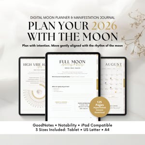Moon Calendar 2026 Digital Planner - moonphases manifestation journal self care & mental health, astrology lunar cycle tracker PDF GoodNotes