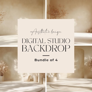 Könnte beinhalten: Ein Set aus vier digitalen Studio-Hintergründen mit beigefarbener Ästhetik. Die Hintergründe umfassen eine Vielzahl von Texturen und Beleuchtungen, perfekt für Produktfotografie oder die Gestaltung einer minimalistischen Stimmung.