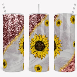 Sunflower 20 OZ Skinny Tumbler Glitter Sublimation Design download PNG