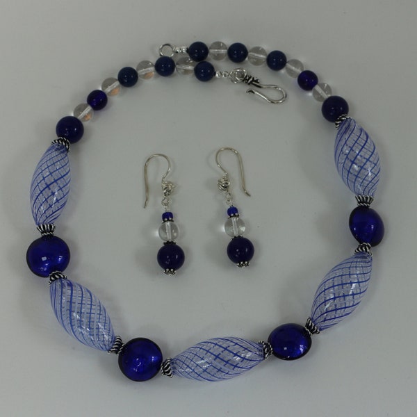 Handmade Blue Ladies Jewelry for Sale Gift for Her Unique Handmade Handcrafted Ellen Williams Necklace Earrings Set Murano Glass Sterling