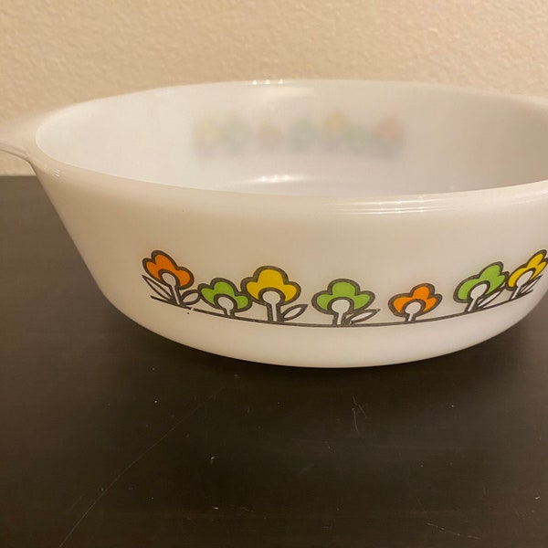 FIRE KING Summerfield Flowers Pattern Milk Glass Ovenware 2 Quart Dish