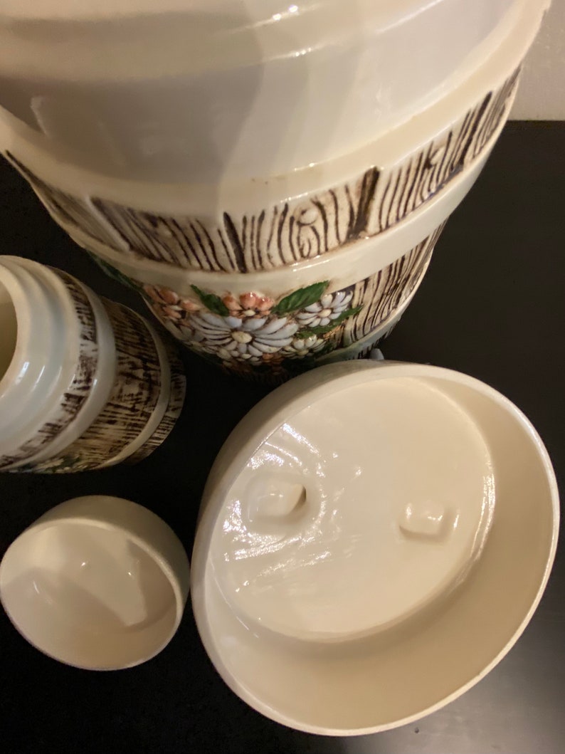 Retro Blue Floral Barrel Canister Set of 2 Etsy