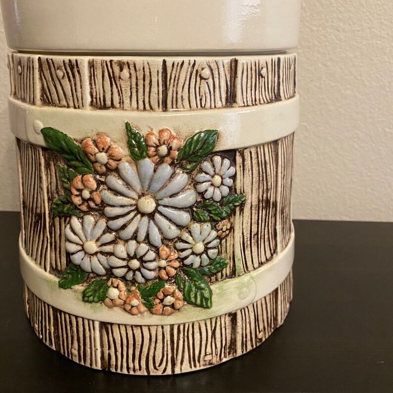 Retro Blue Floral Barrel Canister Set of 2 Etsy