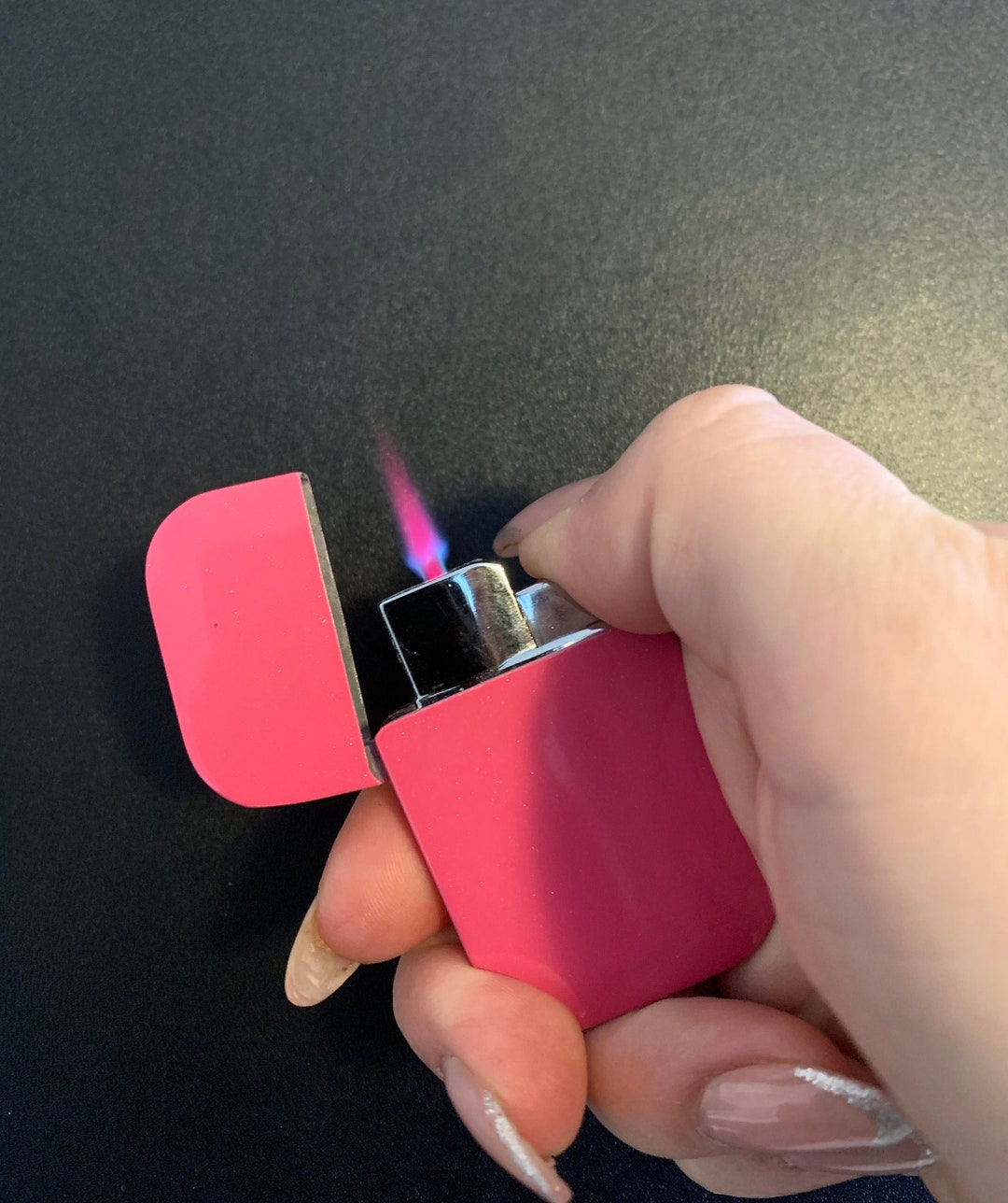 Refillable Pink Glittery Lighter With Pink Flame Cute Lighter Pink