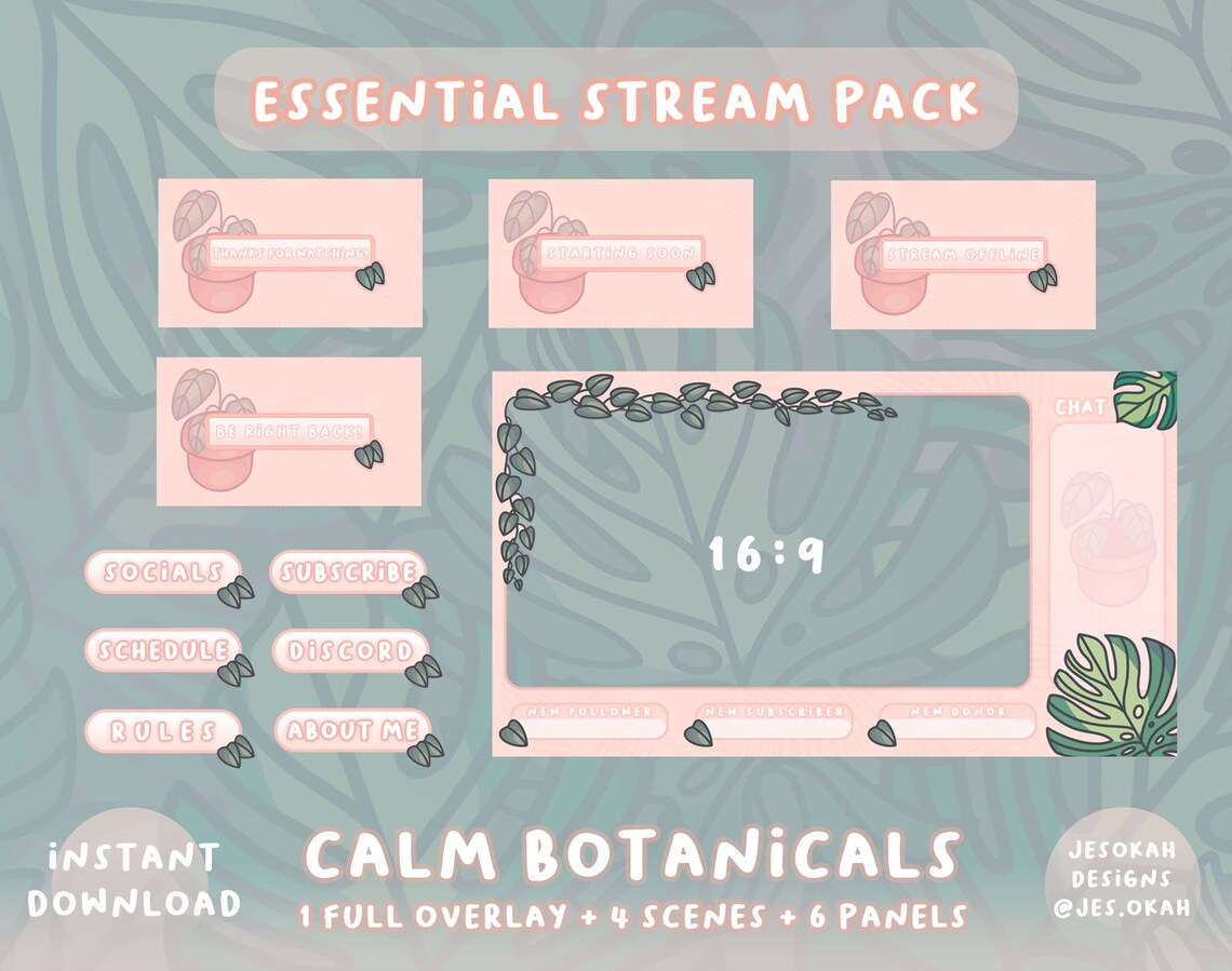 Twitch Calm Botanical Essential Stream Pack · Overlay · Streaming ...