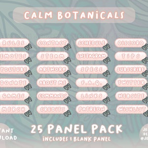 Twitch Calm Botanical 25 x Panel Set · Streaming Graphics · Cottagecore · Aesthetic · Cute · Pastel · Cozy