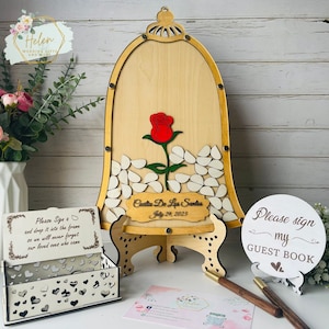 Beauty and The Beast Rose Wedding Guest Book Alternative, Beauty and the Beast Wedding Decorations  Custom Wedding sign Custom Wedding Gift