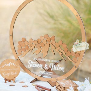 Circle Wedding Guest Book Alternative with Mountain, Custom Drop Box Wedding Our Adventure Begins, Mountain Guest Book for Rustic Wedding