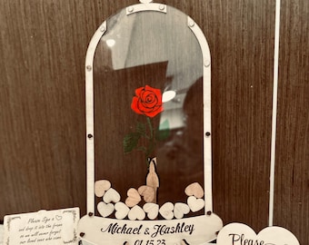 Rose Guest Book Wedding Idea, Beauty and the Beast Wedding Guest Book Alternative,Tale as old as time guest book,Rose in Flask guest book